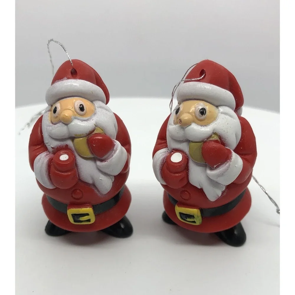 2 Adorable Santa Claus Ornaments Eating Milk And Cookies Holiday Decorating